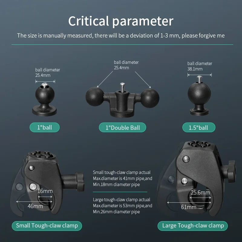 VIN mounts 18-50mm clamping diameter Double ball Tough-claw Clamp Mount for Bike Bicycle Motorcycle Handlebar VIN-B-DZJ04