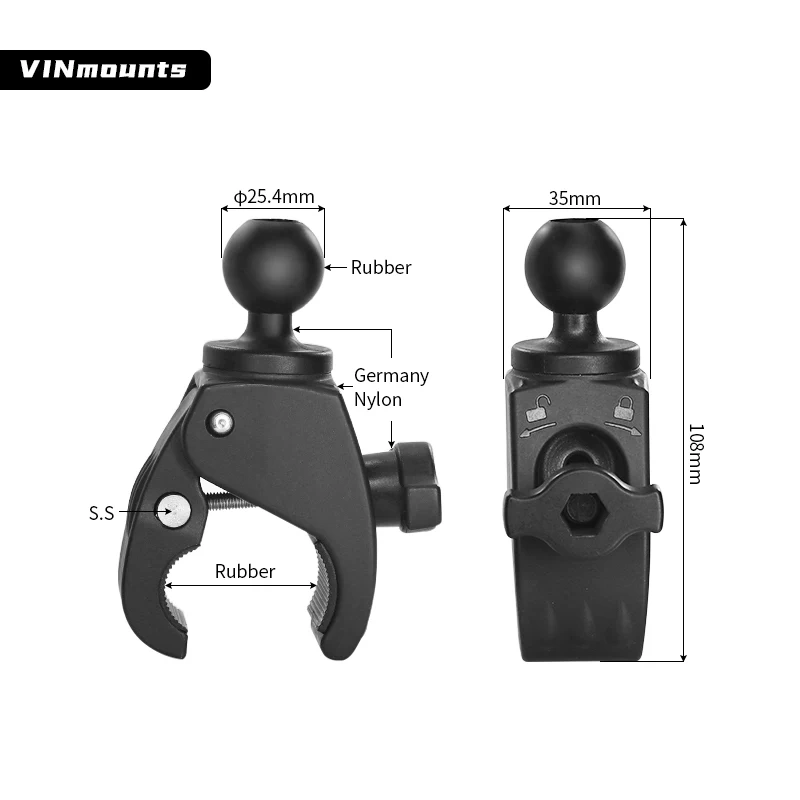 Motorcycle Bicycle Rail Mount Clamp with 360 degree Ball Mount Clip For Gopro Hero 12 11 10 9 8 For Phone Action Camera