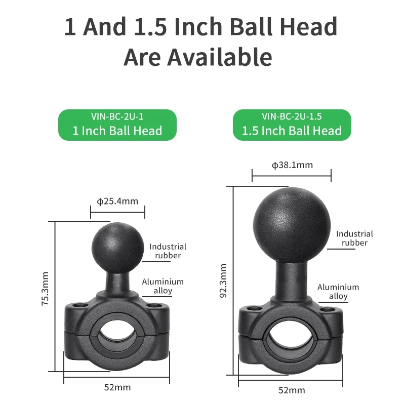 VIN mounts New design Aluminum Handlebar Clamp Mount U-bolt Base Compatible with RAM Mounts B size 1 inch Ball VIN-BC-2U-1