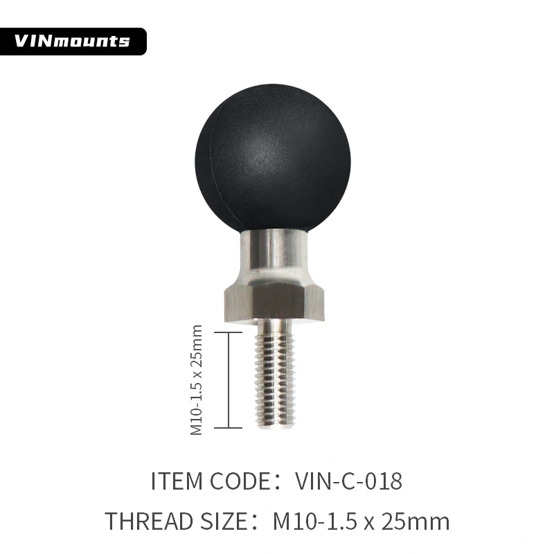 M10-1.5 x 25mm Threaded Stud Motorcycle Phone Mount Base for 360 Action Camera Mount VIN-C-018