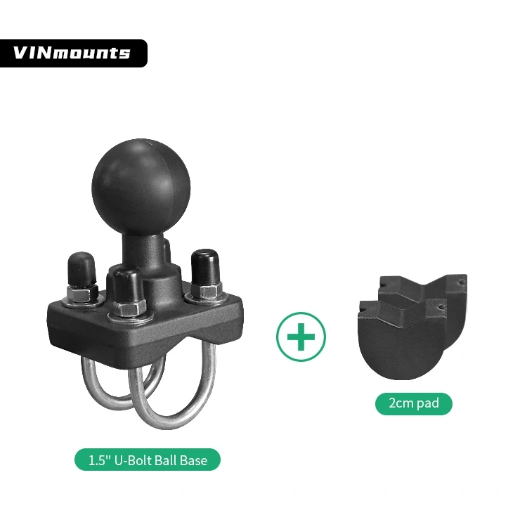 VINmounts Double U-Bolt Handlebar Rail Base with 1.5 inch Ball for Tablet mount Motorcycle/Bike/forklift/Warehouse VIN-C-006