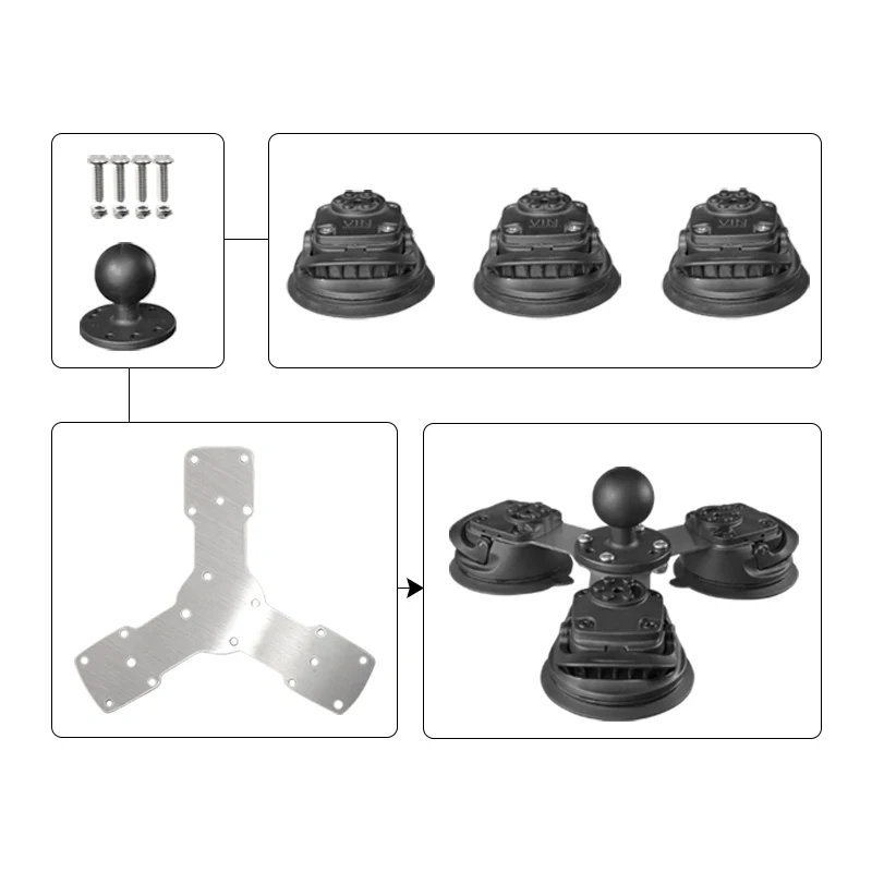1.15" Three Double Triple Suction Cup Universal Tablet Mount for Truck /Phone Holder compatible with RAM mounts VIN-C-016