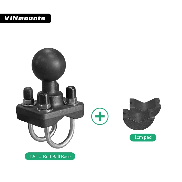 VINmounts Double U-Bolt Handlebar Rail Base with 1.5 inch Ball for Tablet mount Motorcycle/Bike/forklift/Warehouse VIN-C-006