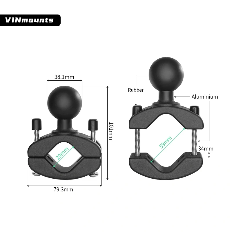 VINmounts 1.5 inch rubber ball base torque pipe clamp for forklift/GPS/Pipe/Truck mount VIN-CD-GZDJ4(1.5")