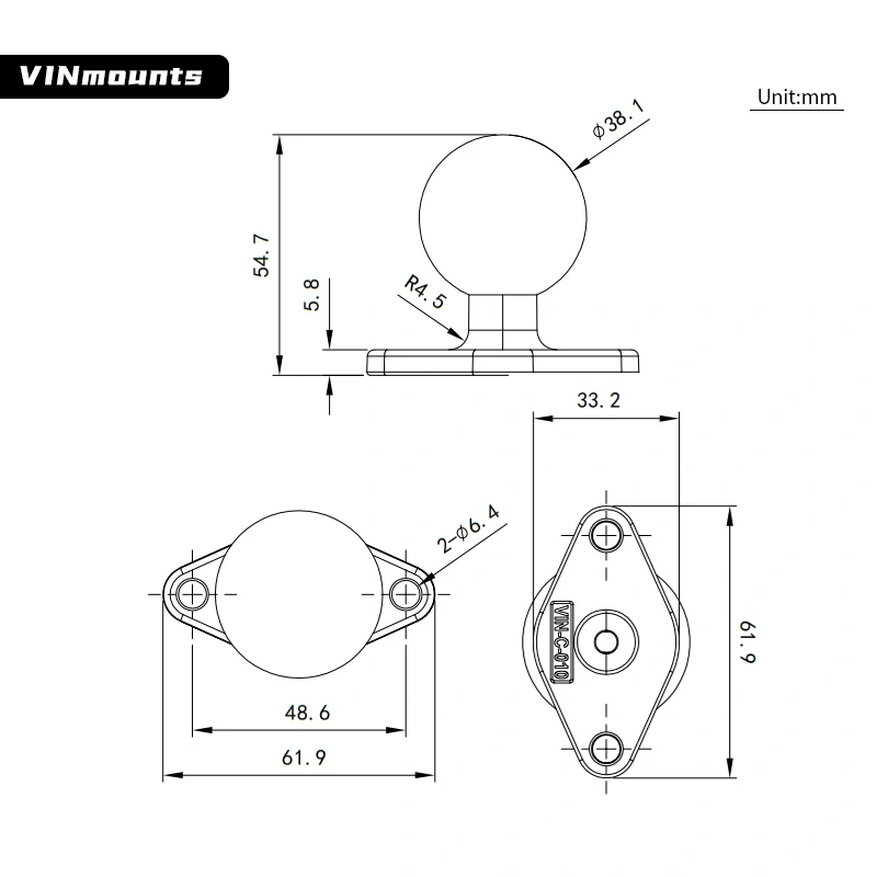 VIN mounts 1.5" Diamond Ball Base  Ball Adapter C Size for Xbox Adaptive Controller Compatible with RAM VIN-C-010