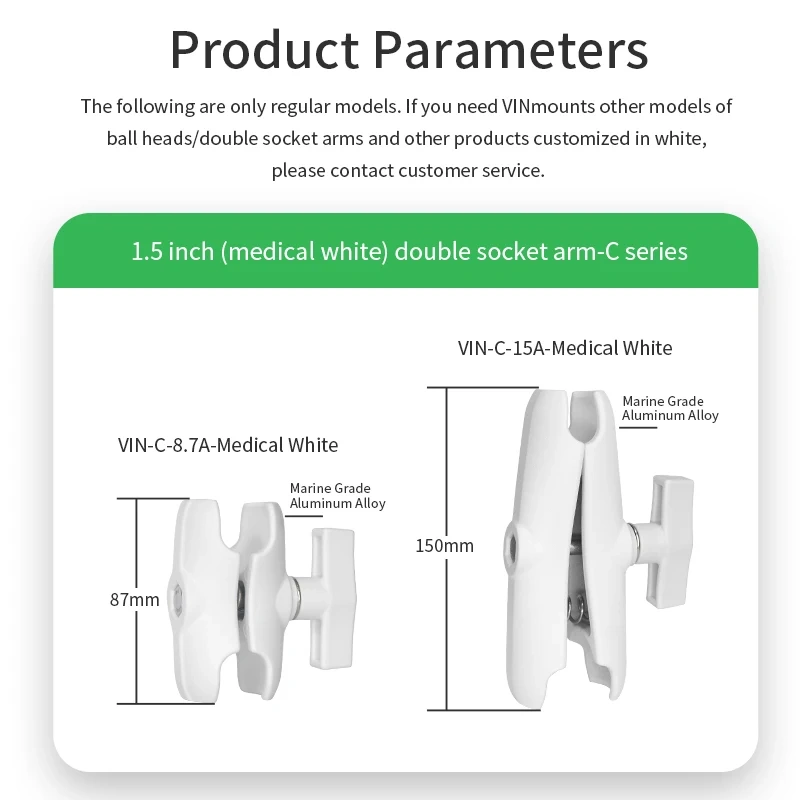 VIN mounts Tough-Claw 26-50mm Diameter Large Clamp Ball Base with 1.5" Ball White Color VIN-C-011-White