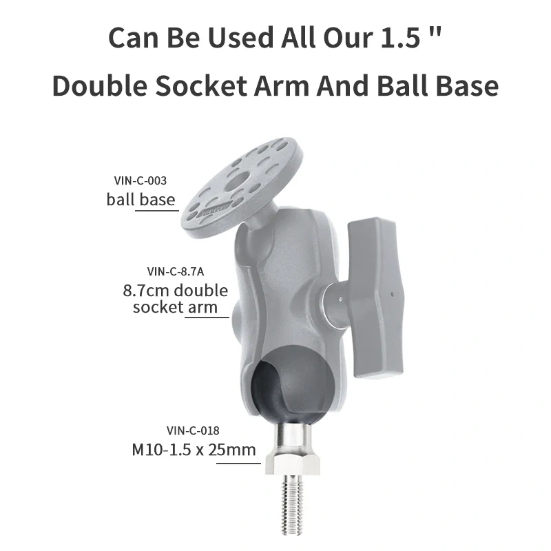 M10-1.5 x 25mm Threaded Stud Motorcycle Phone Mount Base for 360 Action Camera Mount VIN-C-018