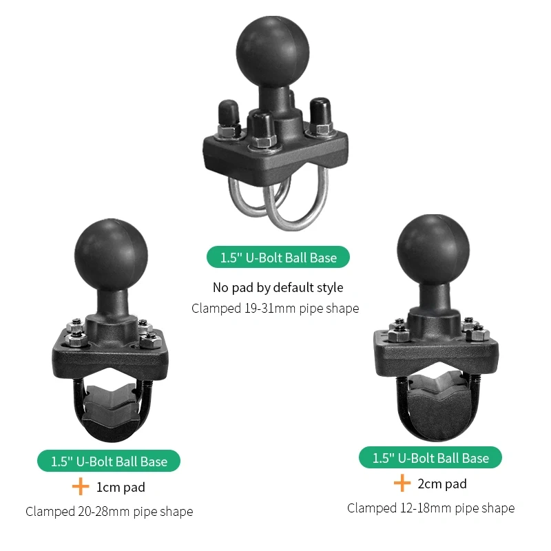 VINmounts Double U-Bolt Handlebar Rail Base with 1.5 inch Ball for Tablet mount Motorcycle/Bike/forklift/Warehouse VIN-C-006