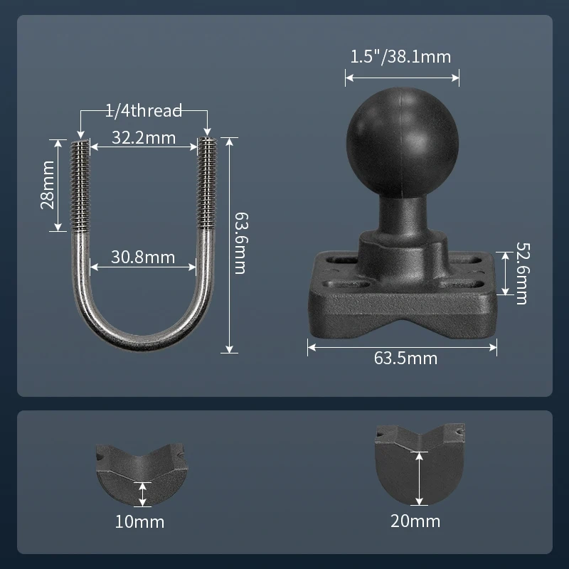 VINmounts Double U-Bolt Handlebar Rail Base with 1.5 inch Ball for Tablet mount Motorcycle/Bike/forklift/Warehouse VIN-C-006