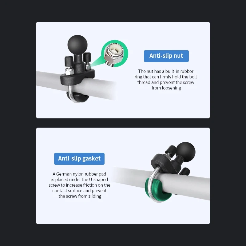 0.5" to 1.25" U-Bolt Motorcycle Handlebar Bike Rail Rod Mount Base 1.5 Inch Ball for Sport Camera Smartphone VIN-BC-1U-1.5