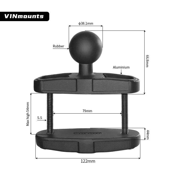 Aluminum Alloy Square Post Clamp Base Mount for Posts up to 2.7" Wide with 1.5" Diameter Rubber Ball VIN-CD-CCBZ(1.5")