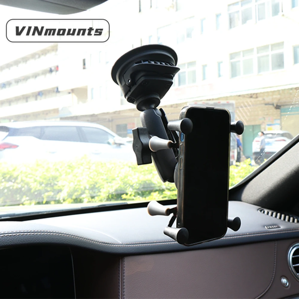 Flexible 2 in 1 car Windshield/Glass X-grip with 1" ball head mobile phone holder for Suction cup car phone holder for ram mount