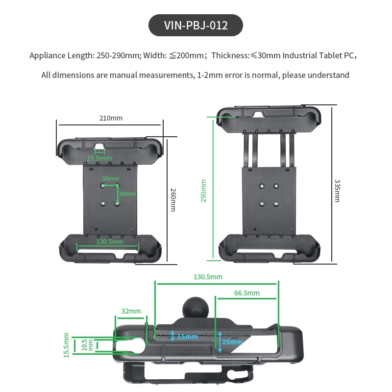 VIN mounts Panasonic FZ-G2 tablet for Tablet with external dimensions within 285x200mm and thickness within 31mm for Ram Mounts