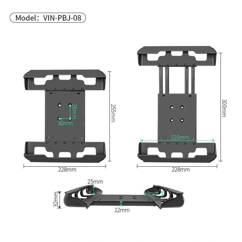 Spring Loaded Tablet Holder for 9.7“-12.9” Tablets Desktop Adjustable Tablet stand for Truck/Car Mount VIN-PBJ-08
