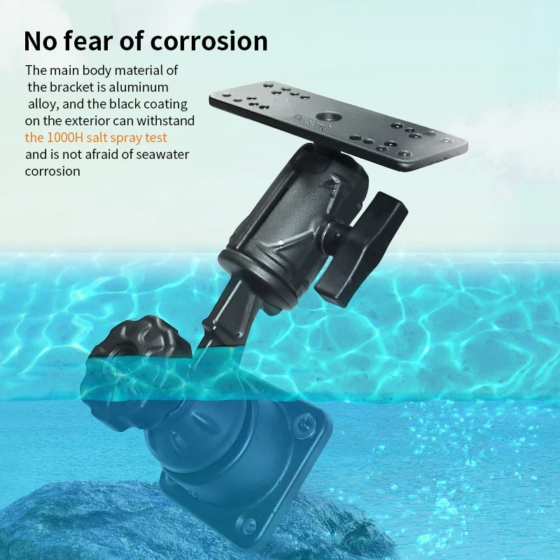 Square Base with Horizontal Single/Double Swing Arm and 1.5" Marine Electronics Ball Adapter for Fishfinder Mount for Ram Mounts