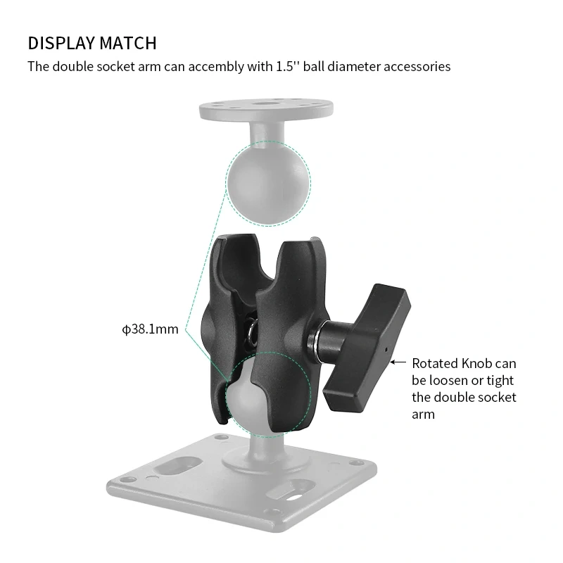 1.5'' aluminium 8.7cm double socket arm vehicle ball mount bracket for car holder Navigator mounting for Ram Mounts