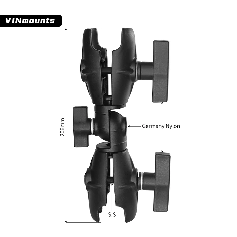 1.5" Composite Double Socket Swivel & Ratchet Arm Compatible with RAM C Size 1.5" Ball Components for TV, display, monitor mount
