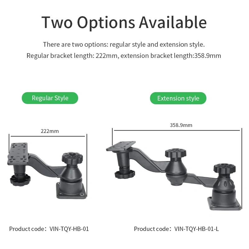 Horizontal 12" Swing Arm Mount with 6.25 x 2" Plate VIN-TYQ-HB-02 Compatible with Garmin, Humminbird, Lowrance