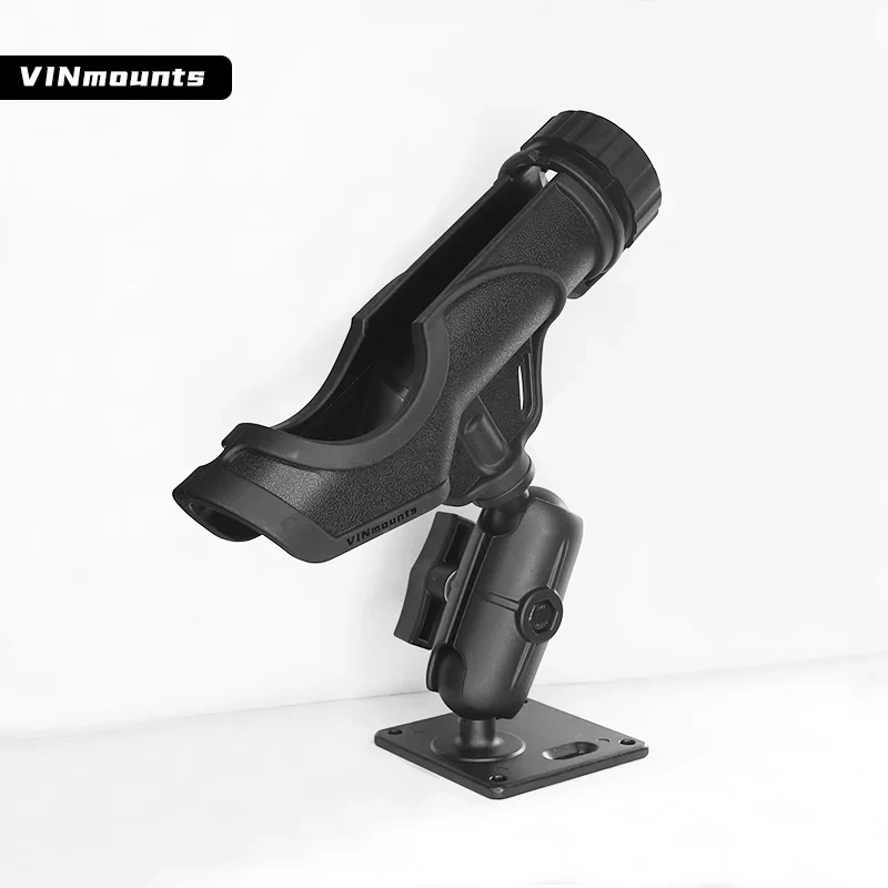 VIN Mounts Baitcaster Rod Holder w/Gearhead & Track Boat Canoeing Rowing Mount Kit Kayak Side Rod Holder for Ram Mounts