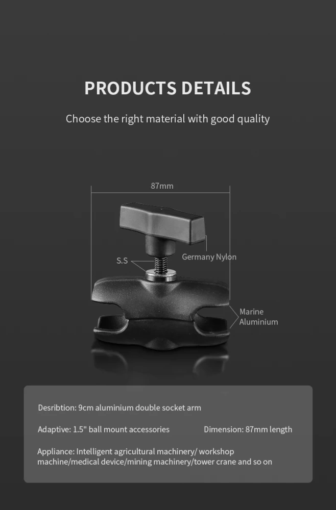 1.5 inch Universal 8.7cm Short Double Socket Arm with Safety Lock for fish finder/chartplotter/navigator Mounts for Ram Mounts