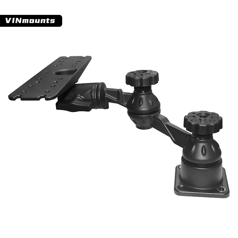 Square Base with Horizontal Single/Double Swing Arm and 1.5" Marine Electronics Ball Adapter for Fishfinder Mount for Ram Mounts