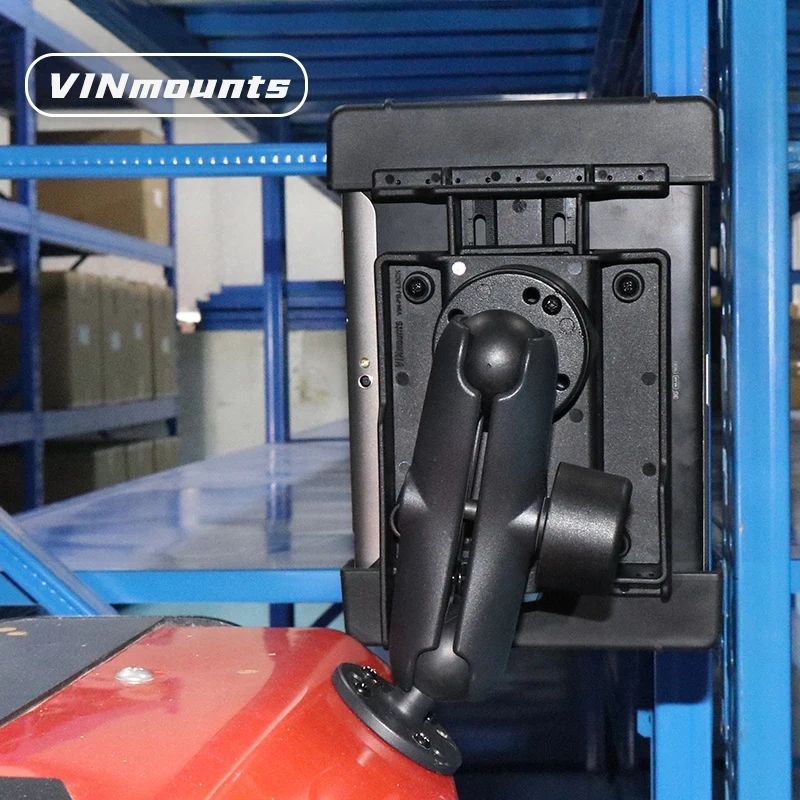 Anti-Theft Tablet Pipe Clamp Mount with Double Socket Safety Arm for Rail Diameter 13-33mm