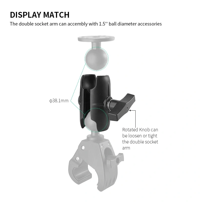 95mm Short Composite Double Socket Arm Compatible with C Size 1.5" Ball Components VIN-C-9A for Ram mount
