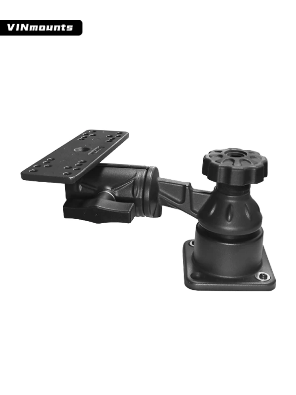 Square Base with Horizontal Single/Double Swing Arm and 1.5" Marine Electronics Ball Adapter for Fishfinder Mount for Ram Mounts