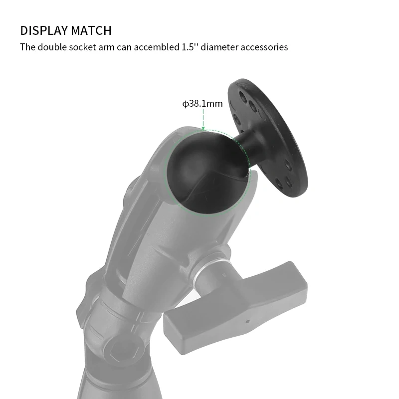 1.5" Composite Double Socket Swivel & Ratchet Arm Compatible with RAM C Size 1.5" Ball Components for TV, display, monitor mount