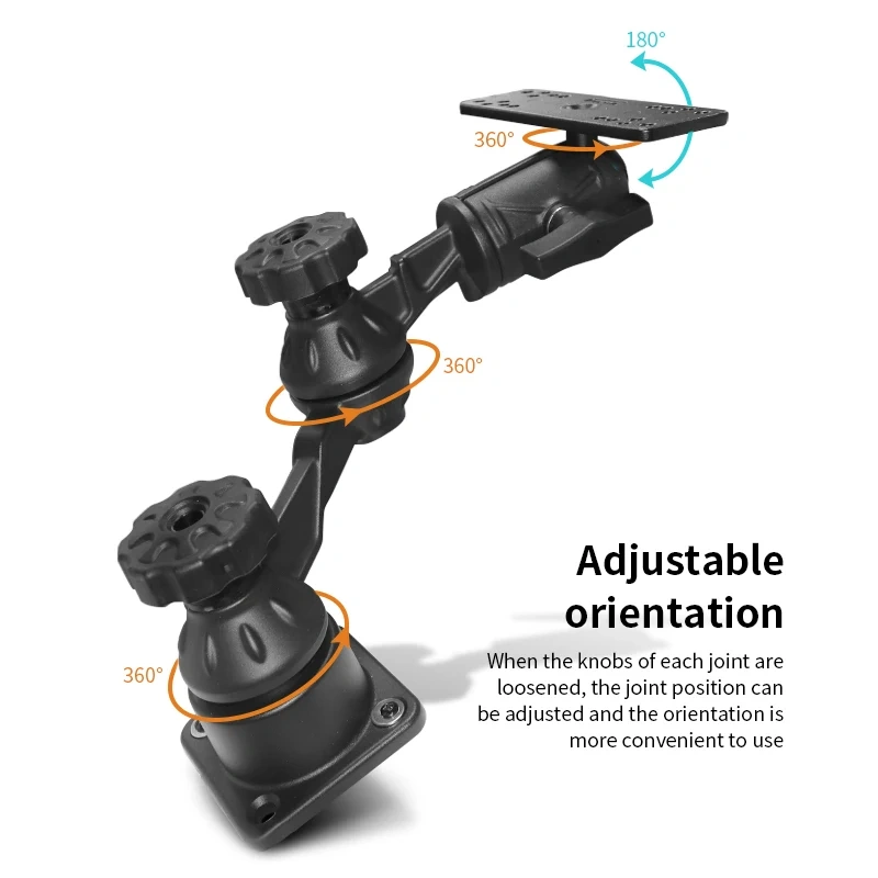 Square Base with Horizontal Single/Double Swing Arm and 1.5" Marine Electronics Ball Adapter for Fishfinder Mount for Ram Mounts