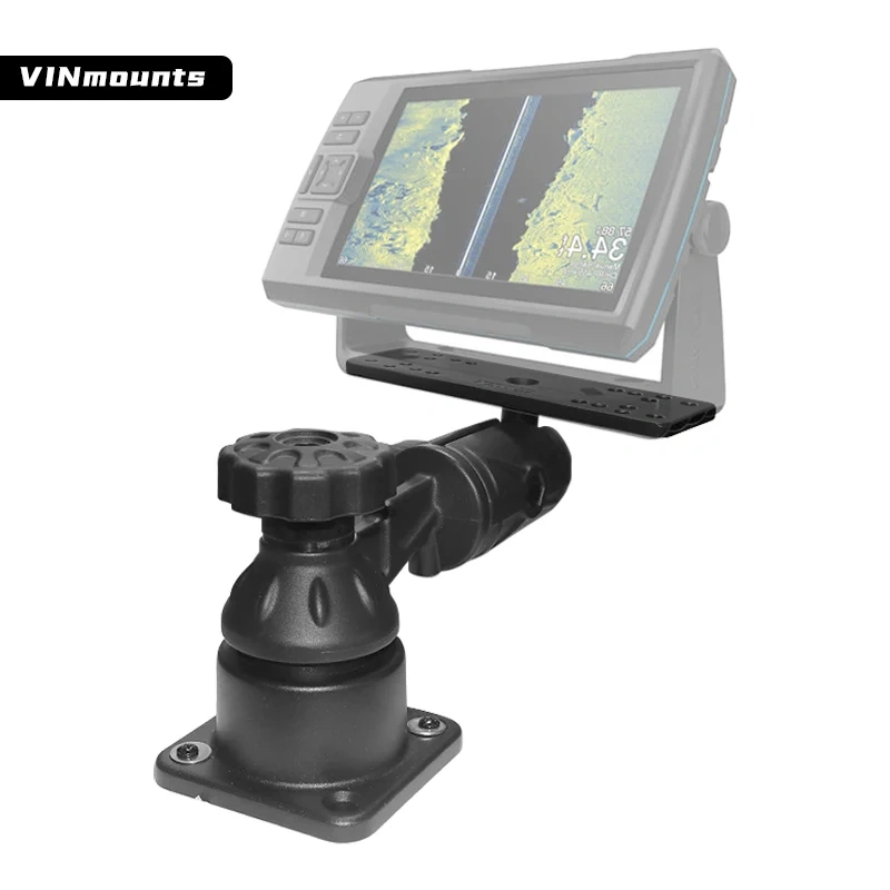 Square Base with Horizontal Single/Double Swing Arm and 1.5" Marine Electronics Ball Adapter for Fishfinder Mount for Ram Mounts