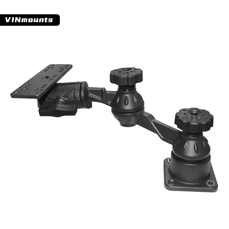 Square Base with Horizontal Single/Double Swing Arm and 1.5" Marine Electronics Ball Adapter for Fishfinder Mount for Ram Mounts