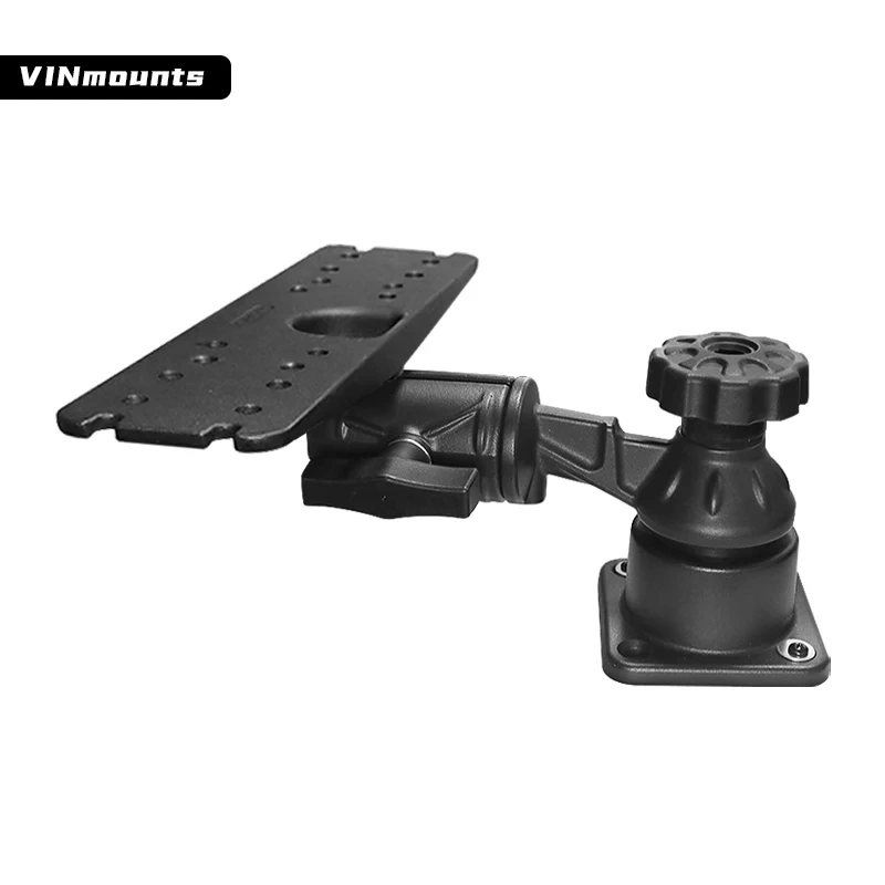 Square Base with Horizontal Single/Double Swing Arm and 1.5" Marine Electronics Ball Adapter for Fishfinder Mount for Ram Mounts