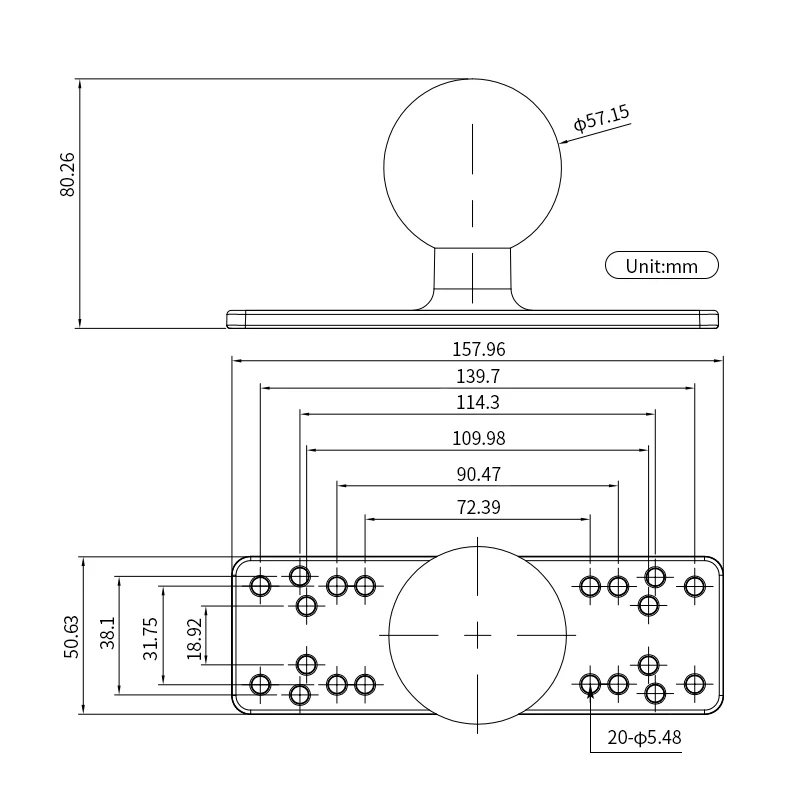 6.25" x 2" Marine Electronics Base Plate with 2.25" Ball for Fishfinders GPS Chartplotters Humminbird & Raymarine for Ram Mount