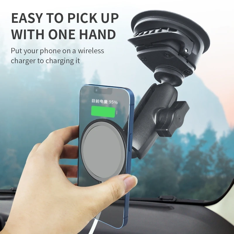 1" Ball Twist-Lock Vacuum Suction Phone Mount with Magnetic Magsafe Adapter for Iphone 12 13 14 series and more for Ram Mounts