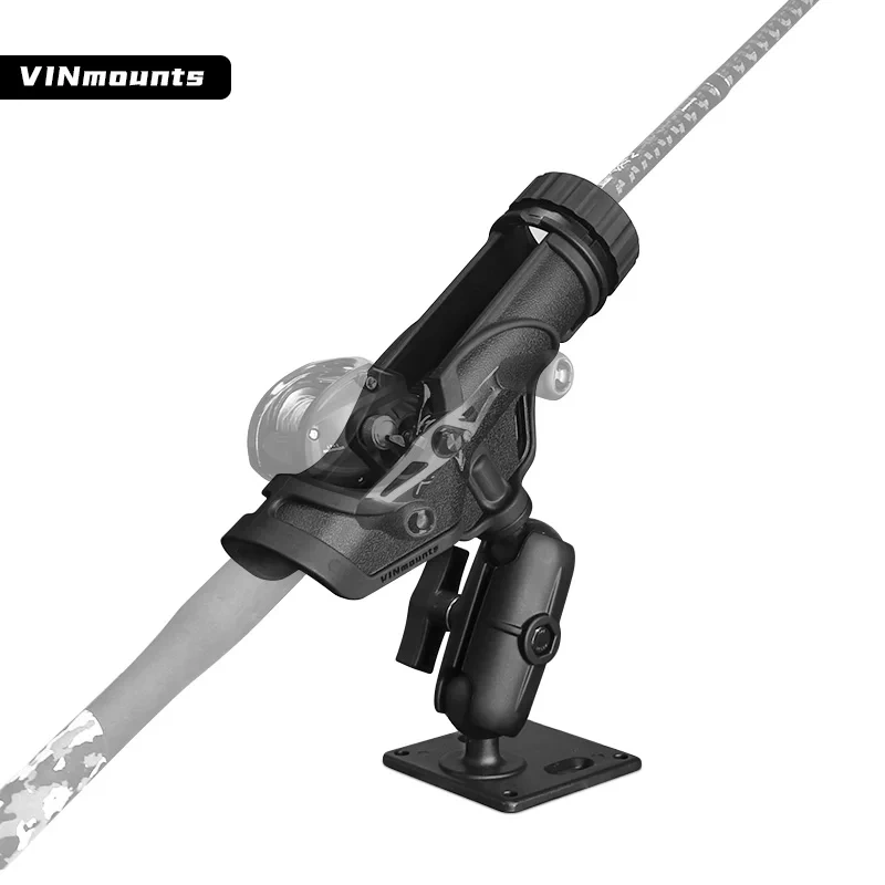 VIN Mounts Baitcaster Rod Holder w/Gearhead & Track Boat Canoeing Rowing Mount Kit Kayak Side Rod Holder for Ram Mounts