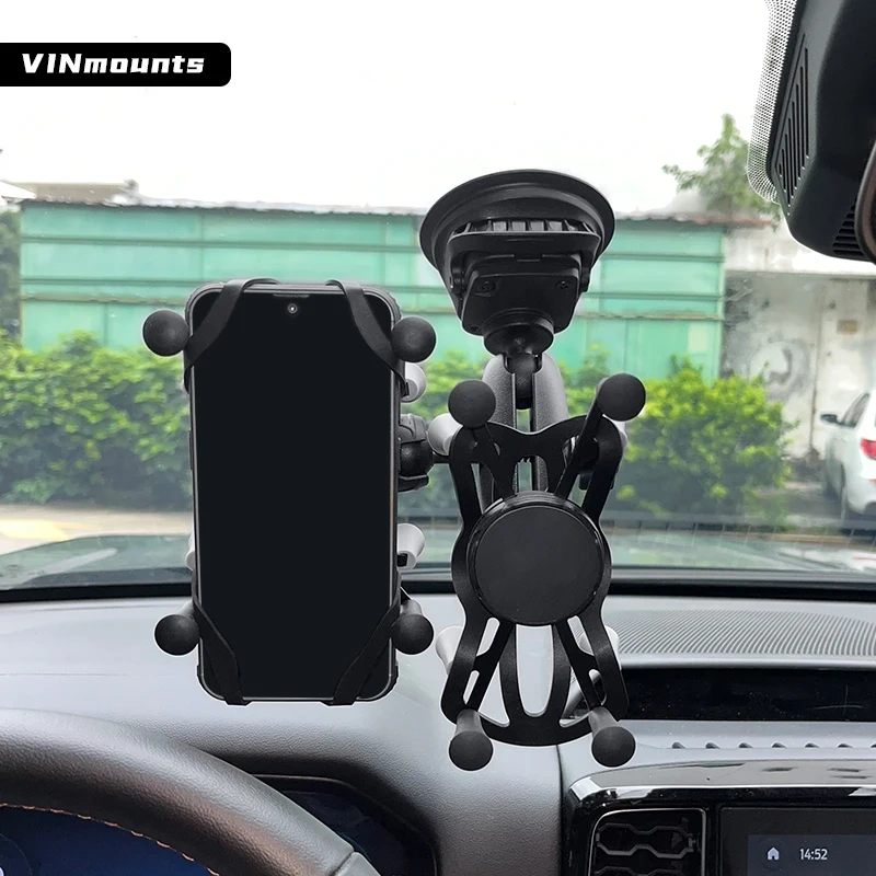 VIN Mounts Flexible 2 in 1 car Windshield X-grip Double Phone Suction Mount Compatible with Ram Mounts