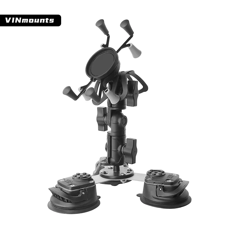 VIN Mounts Triple Suction Cup with X-Grip Iphone Charging Charger Adapter for Dashboard/Glass Phone Mounting for Ram mount