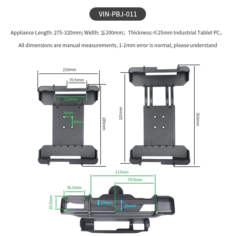 VIN Mounts Spring Loaded Tablet Rail Mount for Panasonic FZ-G1 tablet pc with Double Socket Arm for Ram Mounts