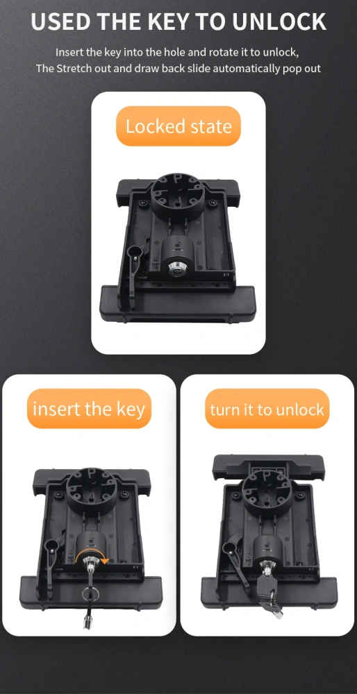 Locking Tablet Pipe Clamp, iPad Mount with Clamp Base, Flexible Arm with Safety Key, Adjustable Tablet Stand for Workshop