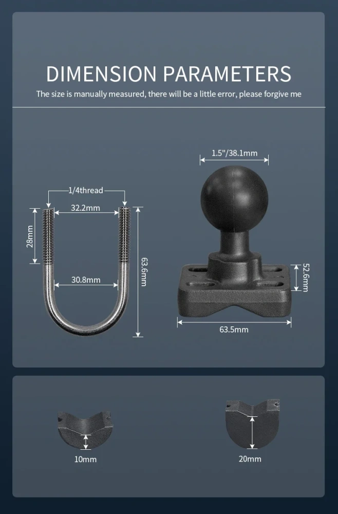 7"-14" Tablets Rail Mount with Double U Bolt Base Compatible with 0.5"-1.3" Round Tubes for UTV/ATV Mounting for Ram Mounts