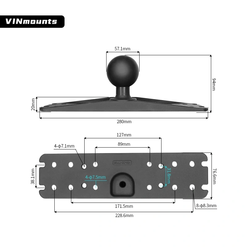 2.25'' Large ship-borne electronic equipment base for Transducer fishing GPS mount Compatible with Ram Mounts