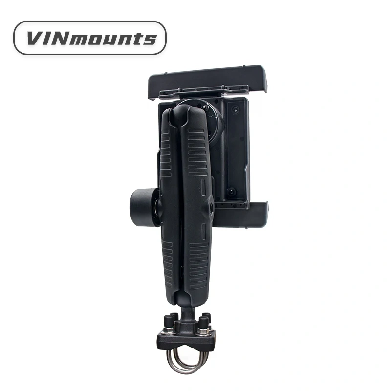 Locking Tablet Pipe Clamp, iPad Mount with Clamp Base, Flexible Arm with Safety Key, Adjustable Tablet Stand for Workshop