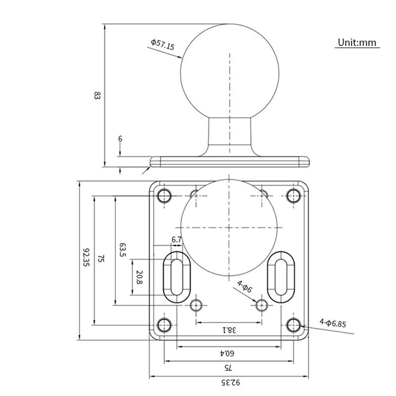 2.25 inch 75x75 VESA Ball Bracket Zebra on-board Data Terminal Industrial Tablet Holder Mount  for Forklift compatible with RAM