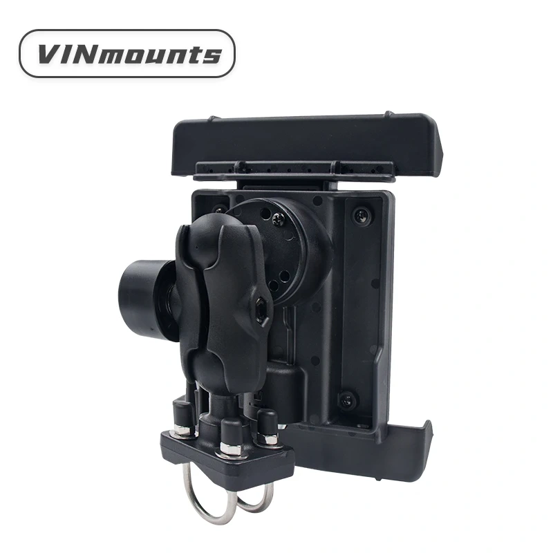 Locking Tablet Pipe Clamp, iPad Mount with Clamp Base, Flexible Arm with Safety Key, Adjustable Tablet Stand for Workshop