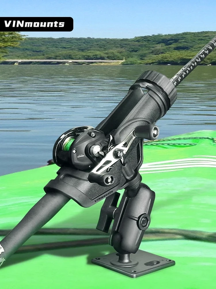 VIN Mounts Baitcaster Rod Holder w/Gearhead & Track Boat Canoeing Rowing Mount Kit Kayak Side Rod Holder for Ram Mounts