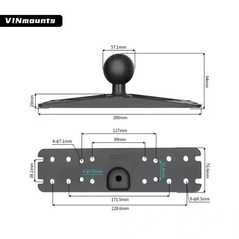 2.25" Large Marine Electronic Mount with 33cm Long Arm for Drill down Mount for Ram Mount