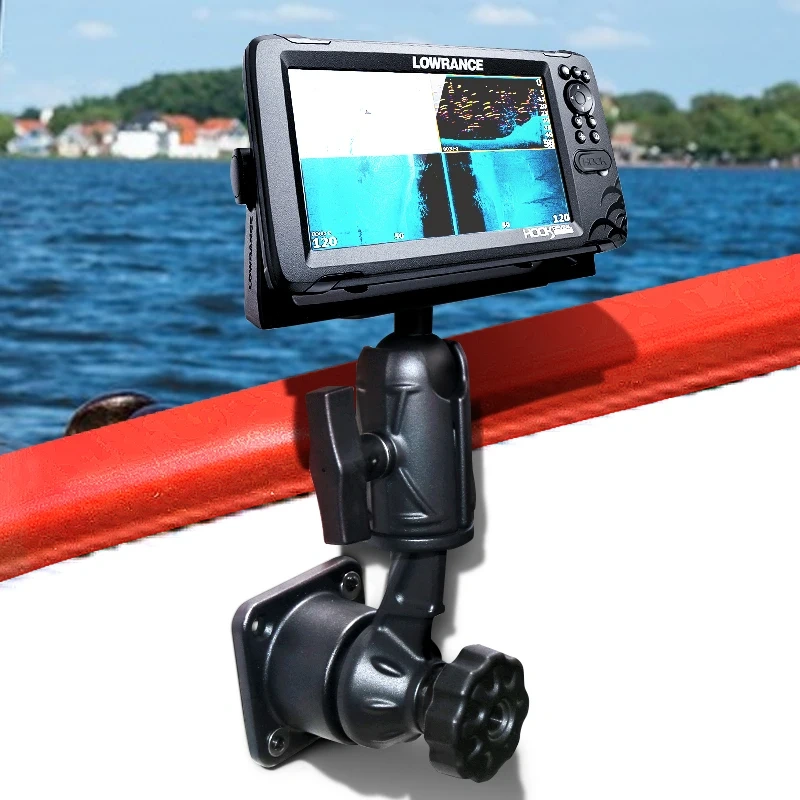Square Base with Horizontal Single/Double Swing Arm and 1.5" Marine Electronics Ball Adapter for Fishfinder Mount for Ram Mounts