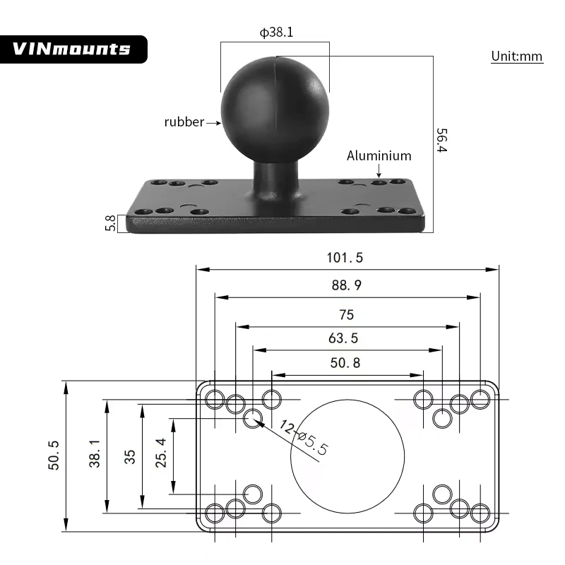 Universal Marine Electronic fish finder Mount 1.5 Inch Ball Head Humminbird Fishfinder Kayak Mount for Ram Mounts