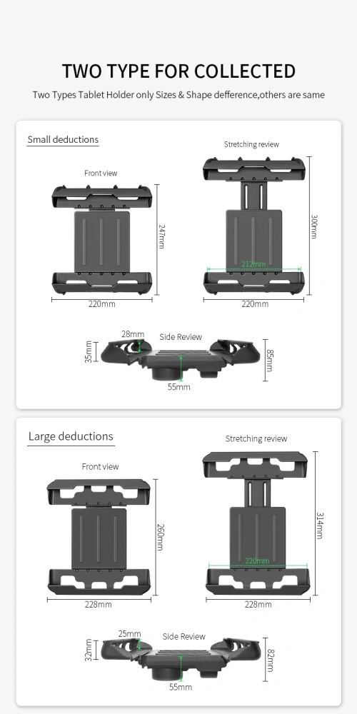 360 degree Swivel 15cm Locking Plastic Tablet Mount with 75*75VESA Base For All 8 inch-9.7 inch Tablet PC For Desk Mounting